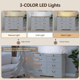 Tltaroni Farmhouse 8 Drawer Dressers, Wooden Chest of Drawers with Glass Top LED Light Charging Station Human Sensor Storage Organizer for Living Room Bedroom and Hallway, Antique White Tltaroni