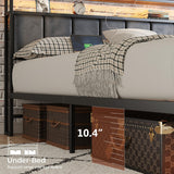 CollaredEagle Queen Size Bed Frame with Headboard, Metal Bed Frame with Charging Station and LED Lights, Heavy Duty Bed with Storage Shelves,Noise Free,No Box Spring,Black CollaredEagle