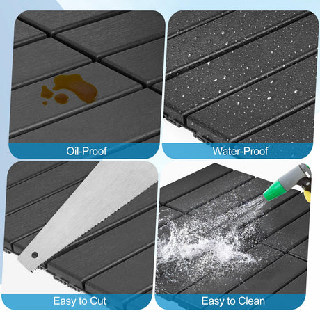ToLanbbt Plastic Interlocking Deck Tiles 9 Pack 12"x12" Waterproof Indoor Outdoor Composite Patio Flooring Decking Tiles All Weather Use for Patio Porch Balcony Backyard Poolside, Dark Grey ToLanbbt