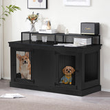 MCombo Large Dog Crate Furniture TV Stand, Wooden Dog Kennel with Double Doors, Indoor Furniture Style Dog Crate House End Table, 1861 (Black) MCombo