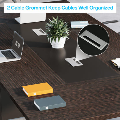 Tribesigns 8FT Conference Table with Cable Grommets for Meeting Room, 12 People Rectangle Seminar Table Large Boardroom Tables for Office, 94.5W x 47.25D x 29.5H Inch, Black Brown - WoodArtSupply