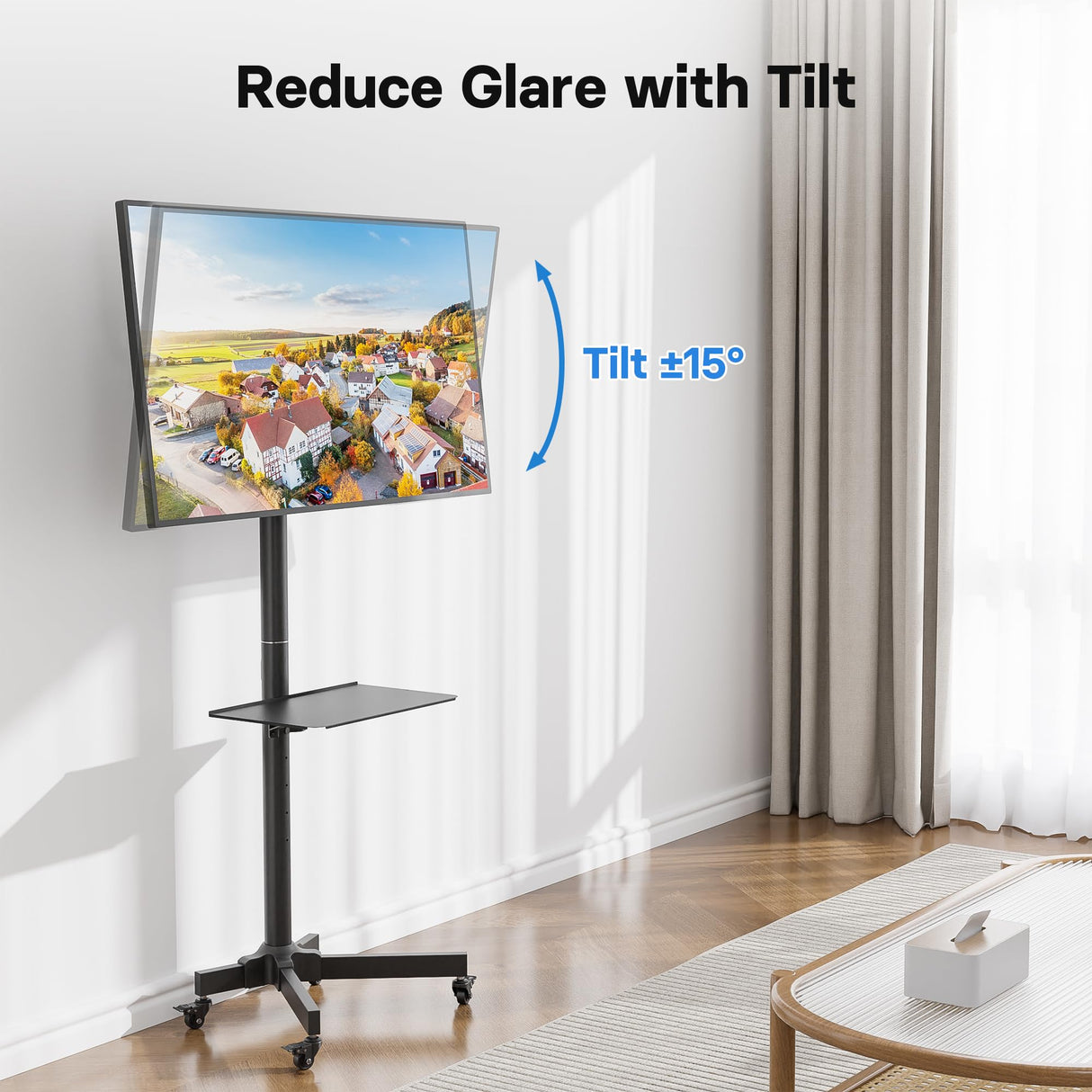 BONTEC Mobile TV Stand with Tilt, Rolling TV Stand Fits 23-60" LED, LCD, OLED, Flat Curved TVs Up to 88 lbs, Height Adjustable TV Cart with Laptop Shelf, Max VESA 400x400mm BONTEC