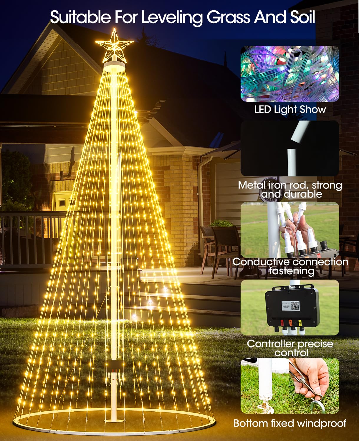 Esfos Led Outdoor Christmas Tree, 16 ft Prelit Christmas Tree, Smart Outside Christmas Tree Light Show App Control with 1008 LED Lights Color Changing Sync APP & Remote Control Christmas Tree Lighting