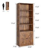 IDEALHOUSE Bookcase with Doors Industrial Bookshelf 11.8in Depth Display Storage Shelves 71.4in Tall Farmhouse Bookcases Wooden 6 Shelf Bookshelvels for Bedroom, Living Room, Home Office IDEALHOUSE