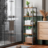 Furologee 5 Tier Tall Bookshelf, Rustic Narrow Bookcase, Display Standing Shelf Units, Metal and Wood Storage Shelves Organizer for Bedroom, Living Room, Home Office, Entryway, Kitchen, Rustic Brown Furologee