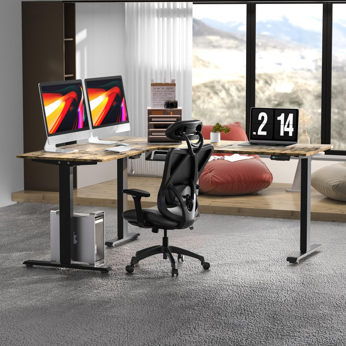 ExaDesk Upgrade Version 63 * 55 inch L Shaped Electric Adjustable Height Standing Desk, Corner Stand Up Desk, Sit Stand Computer L Desk for Gaming Office ExaDesk