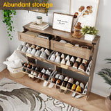 Halitaa Shoe Cabinet with 4 Flip Drawers & 2 Drawers,Farmhouse Shoe Storage Cabinet for Entryway,Slim Freestanding Organizer Rack for Front Door Entrance,Rustic Oak Rattan Halitaa