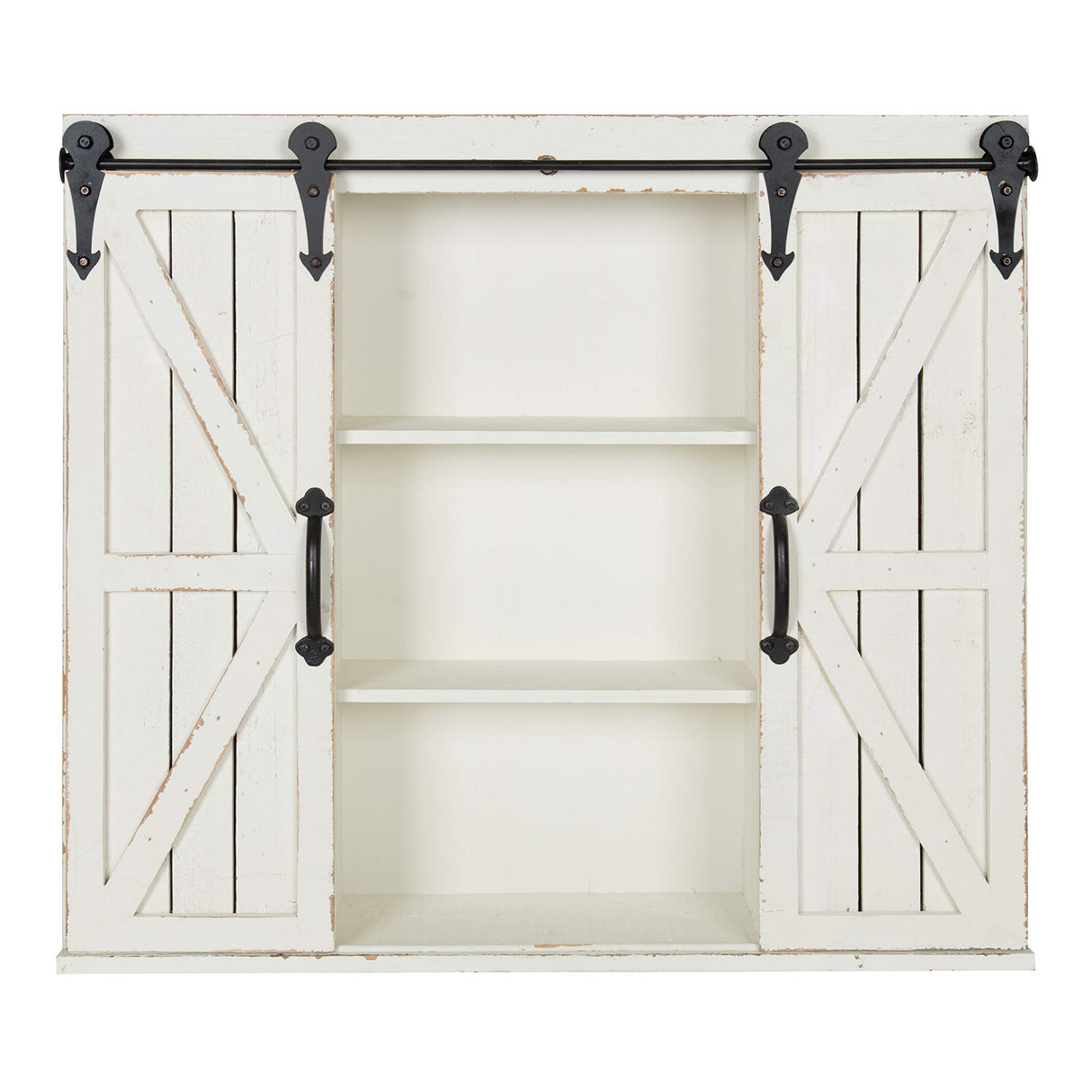 Kate and Laurel Cates Decorative Wall Storage Cabinet with Two Sliding Barn Doors, Rustic White Kate and Laurel