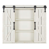 Kate and Laurel Cates Decorative Wall Storage Cabinet with Two Sliding Barn Doors, Rustic White Kate and Laurel