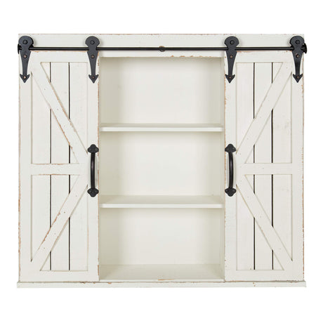 Kate and Laurel Cates Decorative Wall Storage Cabinet with Two Sliding Barn Doors, Rustic White Kate and Laurel