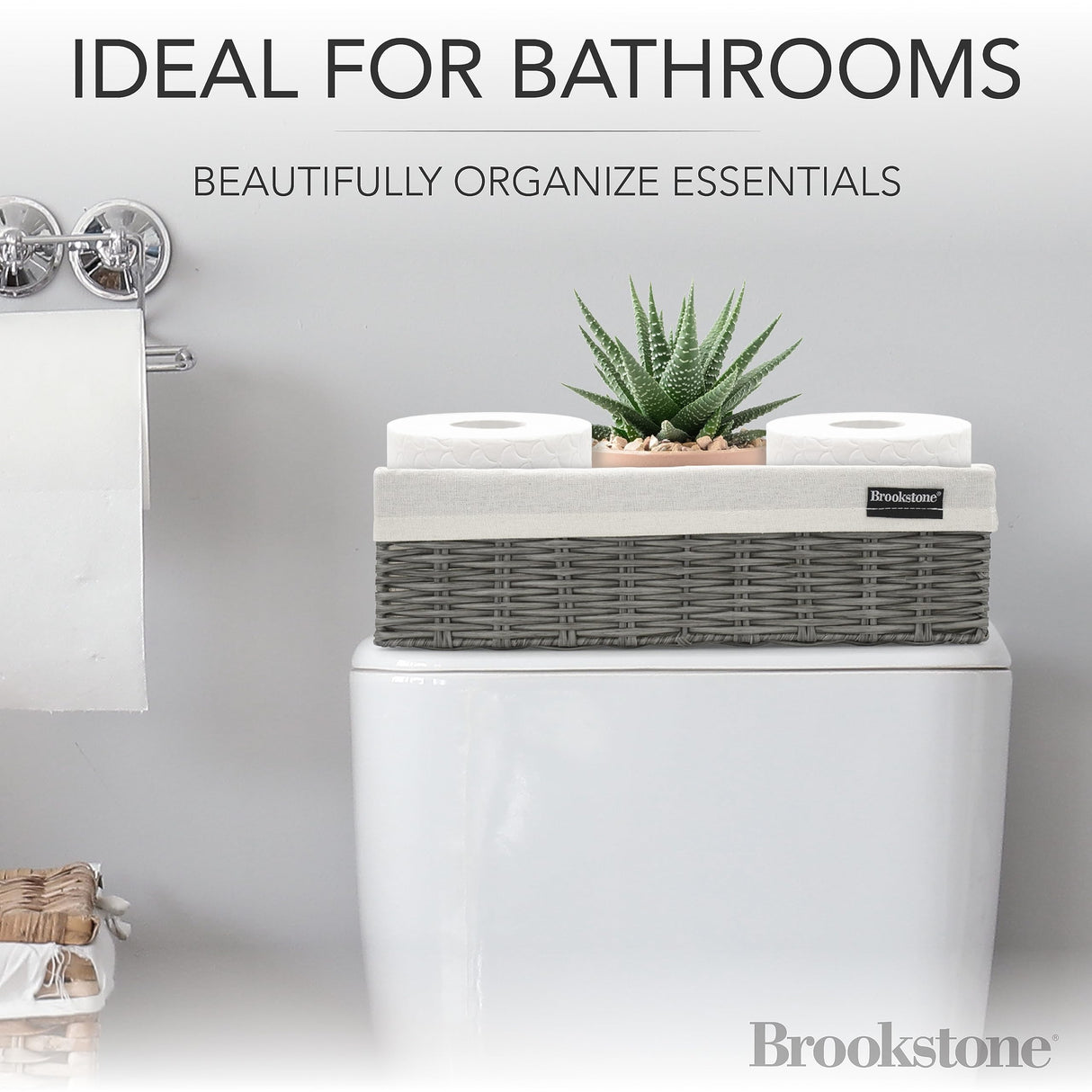 BROOKSTONE [2 PACK SET] Wicker Storage Basket, Boho Organization and Storage Container, Decorative Shelf Bin, Over the Toilet Paper Reserve, Suitable for Any Home Décor Style Brookstone