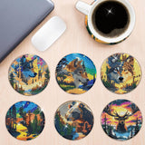Sitsink Wolf Diamond Art Coasters - 8 Pcs DIY Wolf Eagle Deer Forest Landscape Adult Diamond Painting Coasters Kits with Holder for Adults Men Women Beginners Aniaml Lover Gift Crafts Supplies Sitsink