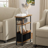 Creso hom Narrow Side Table with Charging Station and LED Light, End Table with 1 Fabric Drawer, Skinny Nightstand with USB Ports & Type-C, Slim Bedside Table for Bedroom, Living Room, Rustic Brown Creso hom