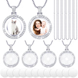 Fumete 24 Pcs Sublimation Rhinestone Pendant Set Including Round Rhinestone Bezel Trays Double Sided Blank Pendant Charms Thick Chains Sublimation Discs for Christmas DIY Making(White) Fumete