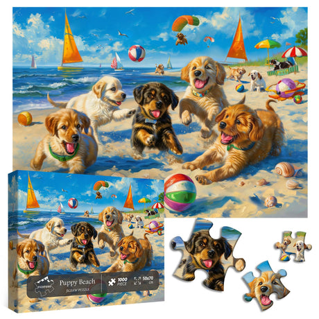 Funny Dog Puzzles for Adults 1000 Pieces and up, PICKFORU Beach Puzzle Collection Cute Dog, Puppy Animal Puzzle as Home Decor PICKFORU