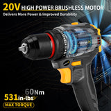 AwxryoX Brushless Compact Drill Tool Set, 60N.m 20V Cordless Drill Tool Box with 2 Battery, 135Pcs Man Household Tool Set with DIY Hand Tool Kits, 531 In-lb Tool Set with Drill for Daily Home Repair AwxryoX