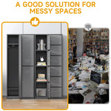 71'' Metal Locker with Keys for School,Gym,3 Tier Steel Office Storage Locker with Hook,Tall Cabinet for Employees (Black＆Gray, 1-Door) Firstsky