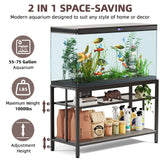 VOWNER 55-75 Gallon Fish Tank Stand - Metal Aquarium Stand, 48.4" L x 18.5" W x 29.5" H, Heavy Duty Reptile Tank Stand, Adjustable 3-Tier Fish Tank Rack Shelf for Home Office, 1000LBS Capacity, Grey VOWNER