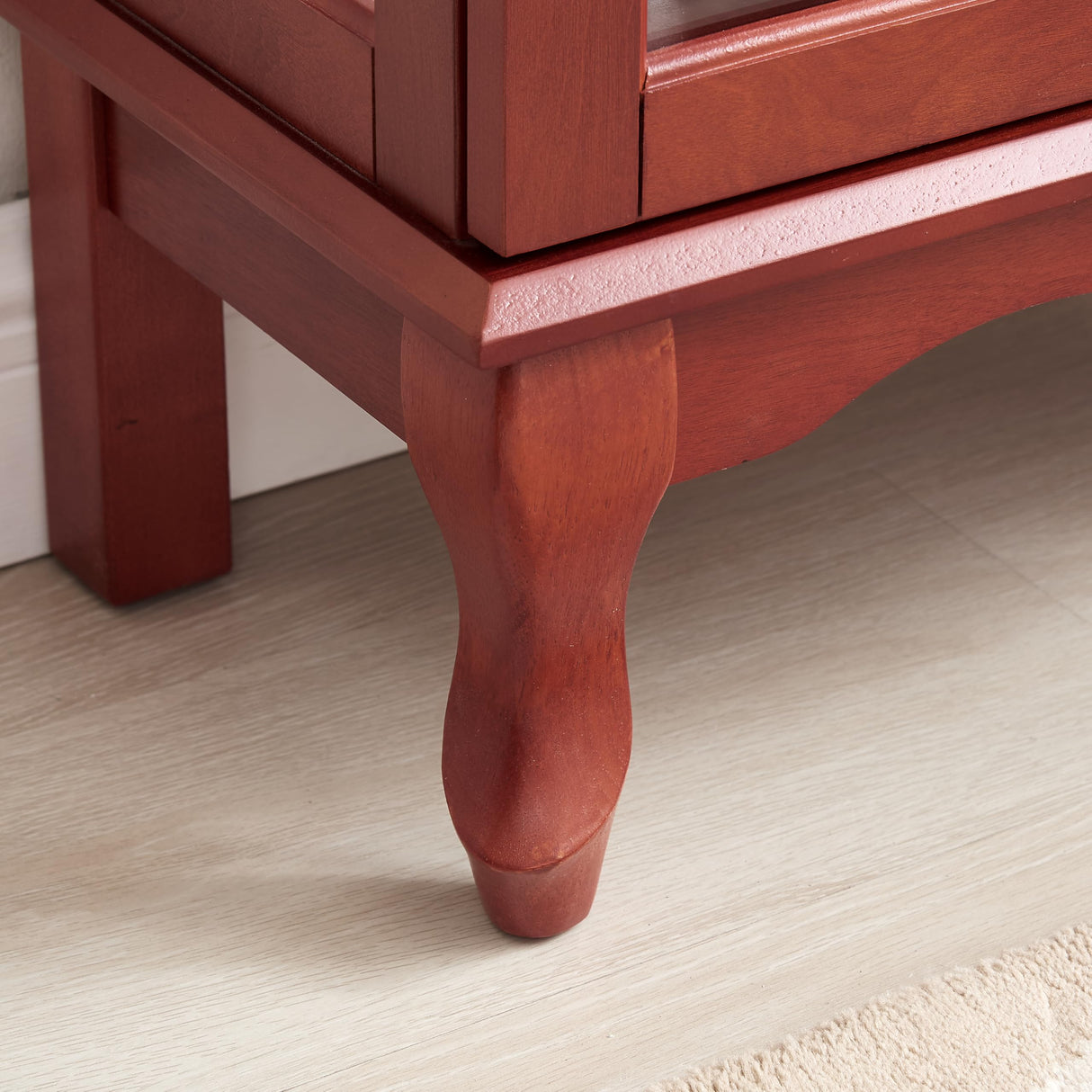 43"H Lighted Display Curio Cabinet, 3-Tier Glass Accent Storage Cabinet Curio Showcase w/ 2 Doors & Adjustable Shelves, Wine Artwork Storage Rack w/ Mirrored Back Panel for Living Room (Cherry) TRJQBCC