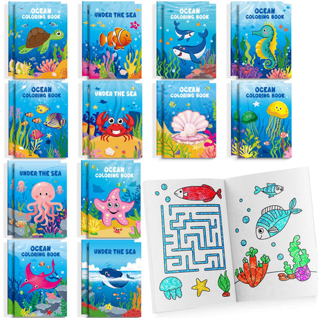 BenLouis 24 Pcs Under the Sea Mini Coloring Books Kids Ocean Animals Party Favors Small Activity Books Bulk for Kids Mermaid Fish Birthday Birthday Goodie Bags Stuffers Return Gifts Classroom Travel BenLouis