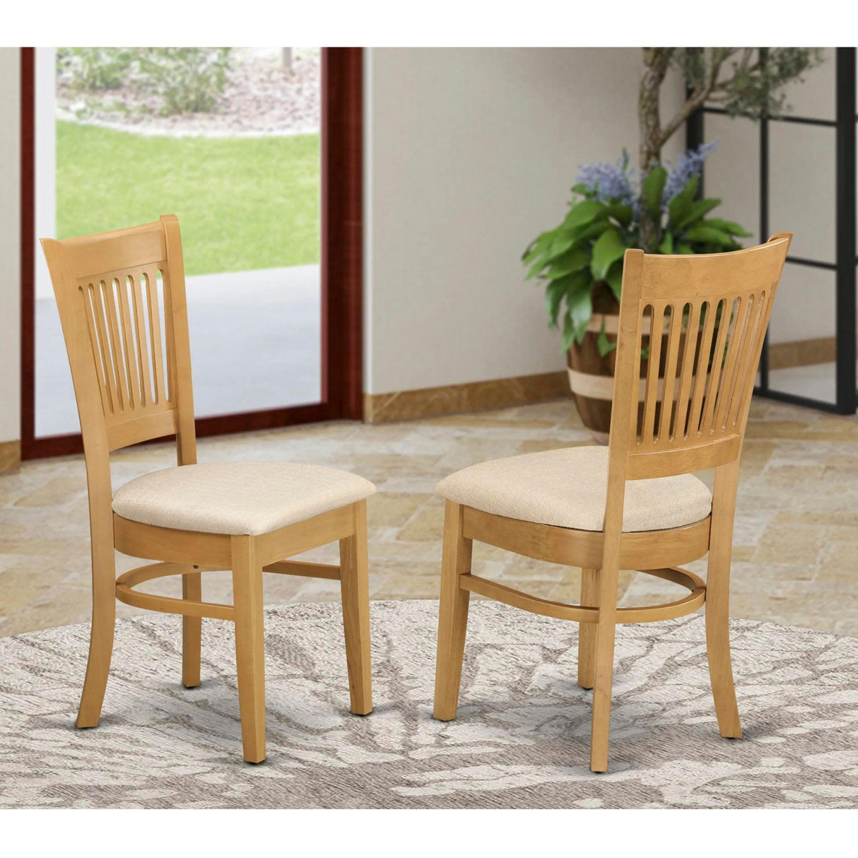 East West Furniture Vancouver Dining Linen Fabric Upholstered Wood Chairs, Set of 2, Oak East West Furniture