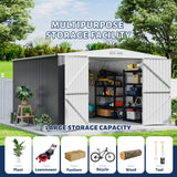 GarveeLife 9x12 Shed for Outdoor Storage, Galvanized Steel Metal Tool Sheds House with Lockable Doors, Lock & Air Vent, Large Utility Sheds for Patio Garden Lawn (9x12.6, Grey) GarveeLife