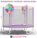 LANGXUN 60" Trampoline for Kids, 5ft Mini Toddler Indoor & Outdoor Trampoline with Net, Basketball Hoop & Dart Board, Birthday Gifts for Boys & Girls, Baby Toddler Christmas Toys (Pink & Purple) LANGXUN