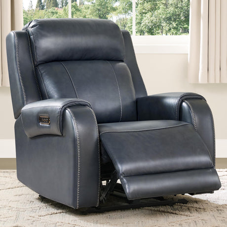 CHITA Genuine Leather Power Recliner Chair for Adults, Electric Wall Hugger Recliner with Adjustable Power Headrest & USB/Type-C Ports, Compact for Small Spaces & Living Rooms, Navy Blue CHITA