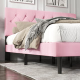 HAOARA King Size Platform Bed Frame with Upholstered Button Tufted Headboard, Mattress Foundation with Wooden Slat Support, Noise Free, No Box Spring Needed, Easy Assembly, Pink Velvet HAOARA