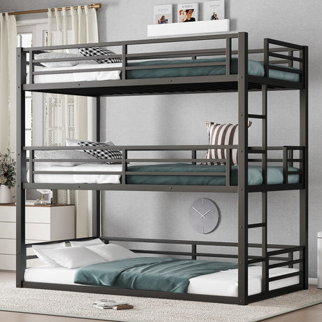 Bunk Beds, Metal Bunk Bed, Triple Bunk Bed for Kids,Teens, Adults, Girls, Boys, Detachable BunkBed Can Be Divided into 3 Twin Beds,No Box Spring Need (Black) Anwick