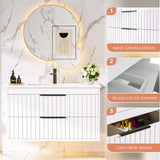 Buytime 30" Bathroom Vanity with Sink, Floating Vanity Bathroom Sink Cabinet Wall Mount, Soft-Close Function 2 Large Drawers, Grooved Stripe Design, Hidden Damping Drawers, White Buytime