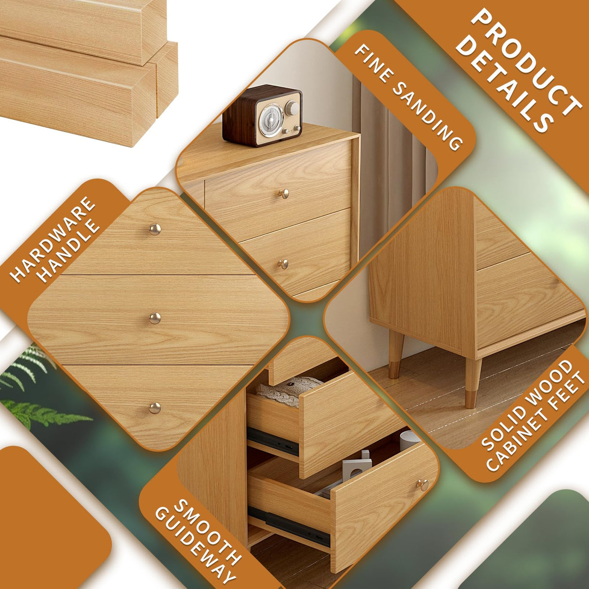 Messenya 6 drawer dresser for bedroom furniture.wood dressers & chests of drawers.Beveled Edge design, hand-polished.bedroom storage and dresser organizer for Living Room, Hallway (D-203) Messenya