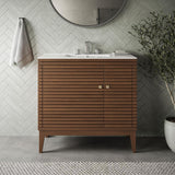 Modway Ledger Wood Bathroom Vanity Cabinet, 36 Inch, Walnut White Modway