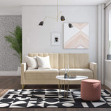 Novogratz Skylar 77 Inch Futon Sofa Bed in Velvet Fabric, Industrial Modern Upholstered Couch Sleeper with Black Metal Legs, Ivory Novogratz