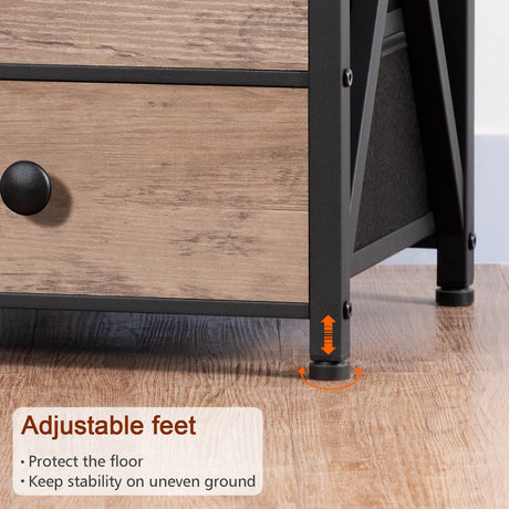 AMHANCIBLE Night Stand Set 2, LED Nightstand with Charging Station, End Side Tables with USB Port & Outlet, Bedside Table with 3 Fabric Drawers for Bedroom Living Room, Greige, HET053LGY AMHANCIBLE