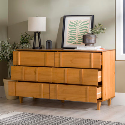 Walker Edison Contemporary Detailed 6-Drawer Solid Wood Dresser, 60 Inch, Caramel-T - WoodArtSupply