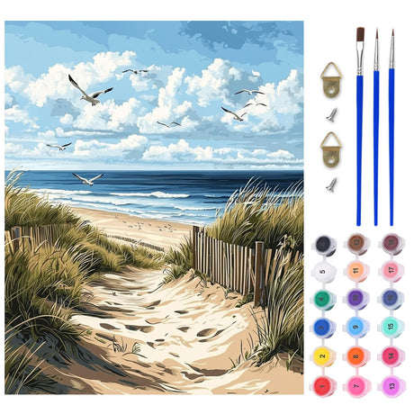 Lxmsja Sandy Beach Paint by Numbers Kit for Adults, Coastal Scene Acrylic Paint by Numbers for Adults Beginner, DIY Craft Supplies Oil Painting Kits for Home Wall Decor 16x20 inch (No Frame) Lxmsja