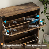 Maupvit 24" W Farmhouse Shoe Cabinet Storage for Entryway, Freestanding Organizer with 3 Flip Drawers, Narrow Shoe Rack Cabinet with Metal Corner Decoration, Rustic Brown Maupvit