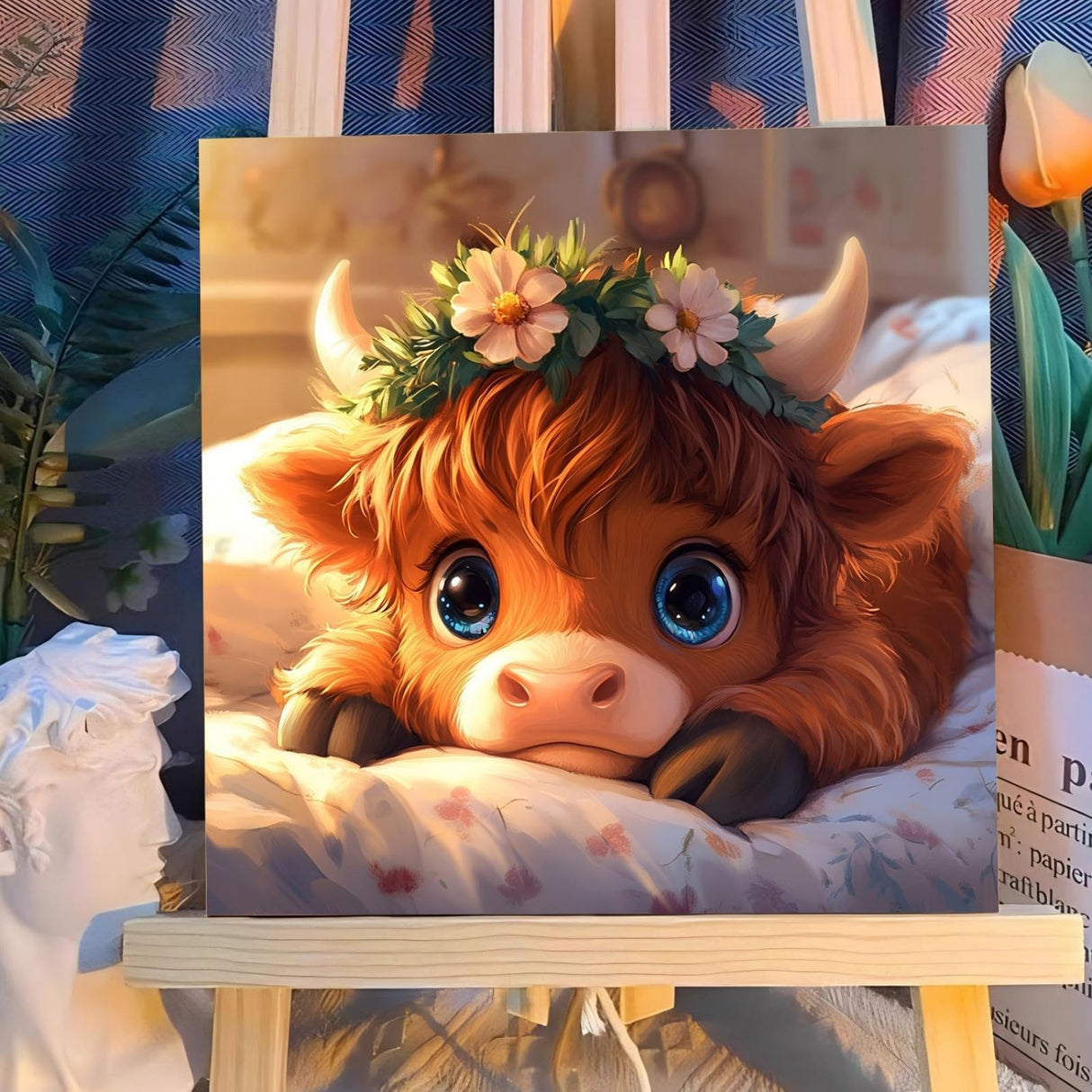 Reivworl Paint by Numbers Kit for Kids with Frame and Easel, Cow Paint by Number Kids Age 5-8-12, Paint by Numbers Gifts and Home Decor - 8X8 Inch Reivworl