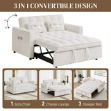 Wrofly 3 in 1 Convertible Sleeper Sofa Couch with Pullout Bed, Loveseat Sofa with Storage and Pillows, Modern 2 Seater Futon Couch Bed for Living Room, Bedroom and Small Space, White Teddy Wrofly