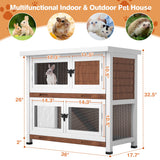 2 Story Rabbit Hutch, Indoor Outdoor Bunny Hutch Solid Wood Rabbit Cage with Removable Trays, Waterproof Asphalt Roofs and Ventilation Door, Small Animal House for Rabbit Guinea Pig Ferret, Walnut AMZOSS