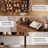 ONBRILL 6-Tier Shoe Cabinet with Sliding Door, Wooden Shoe Storage Cabinet with Adjustable Shelves, Mid-Century Modern Freestanding Shoe Storage Organizer for Entryway, Hallway, Living Room, Walnut ONBRILL