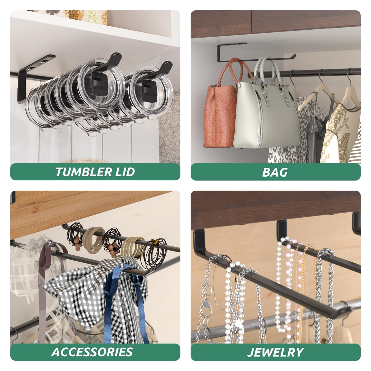 Amazer Coffee Mug Holder Under Cabinet 3 Pack, Metal Sturdy Mug Rack Under Shelf Organizer, Display Hanging Cup Storage Hooks for Bar Kitchen Utensils/Wine Glasses/Tea Cup, Black Amazer