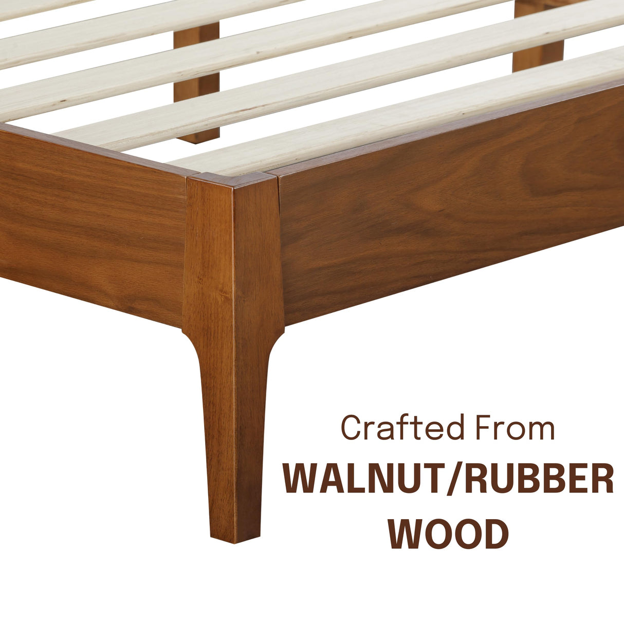 NTC Ruby Wooden Bed Frame with Headboard, Crafted from Walnut, Rubber Wood with Silent Slats and Wood Central Supports, 1000 Lb Capacity, Effortless Assembly, King - Dark Walnut NTC