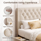 BRELTAM King Size Bed Frame with 4 Storage Drawers and Tufted Headboard Linen Upholstered Platform Bed Frame with Heavy Duty Wood Slats, No Box Spring Needed, Beige BRELTAM