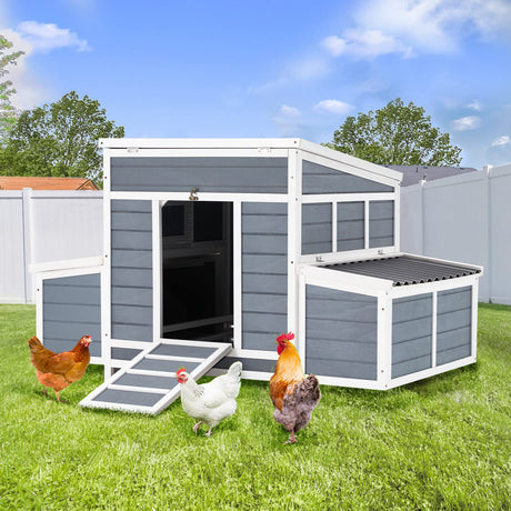 AECOJOY Wooden 56" Chicken Coop with 6 Nesting Boxes, Outdoor Chicken Cage Large Hen House Poultry Hutch AECOJOY