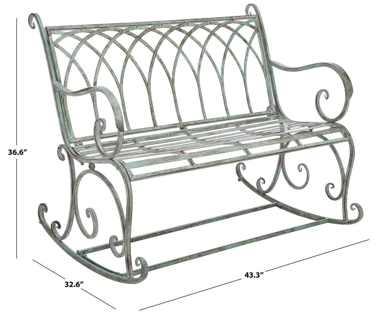 SAFAVIEH Outdoor Collection Ressi Victorian Antique Dark Green Wrought Iron Rock Bench SAFAVIEH