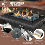 RADIATA PE Wicker Patio Furniture Set Sectional High Back Large Size Sofa Sets with Propane Fire Pit Table 55000 BTU Balcony Rattan Lounge Conversation Sets for Outdoor (11 Pieces,Dark Gray) RADIATA