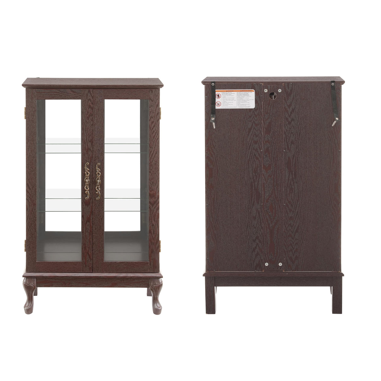 lunhung 3-Tier Lighted Glass Display Curio Cabinet with 2 Tempered Glass Doors,Curio Case with Mirrored Back Panel & Adjustable Shelves,Wine Artwork Display Cabinet for Living Room,Kitchen(Cherry) lunhung