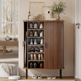 ONBRILL 6-Tier Shoe Cabinet with Sliding Door, Wooden Shoe Storage Cabinet with Adjustable Shelves, Mid-Century Modern Freestanding Shoe Storage Organizer for Entryway, Hallway, Living Room, Walnut ONBRILL